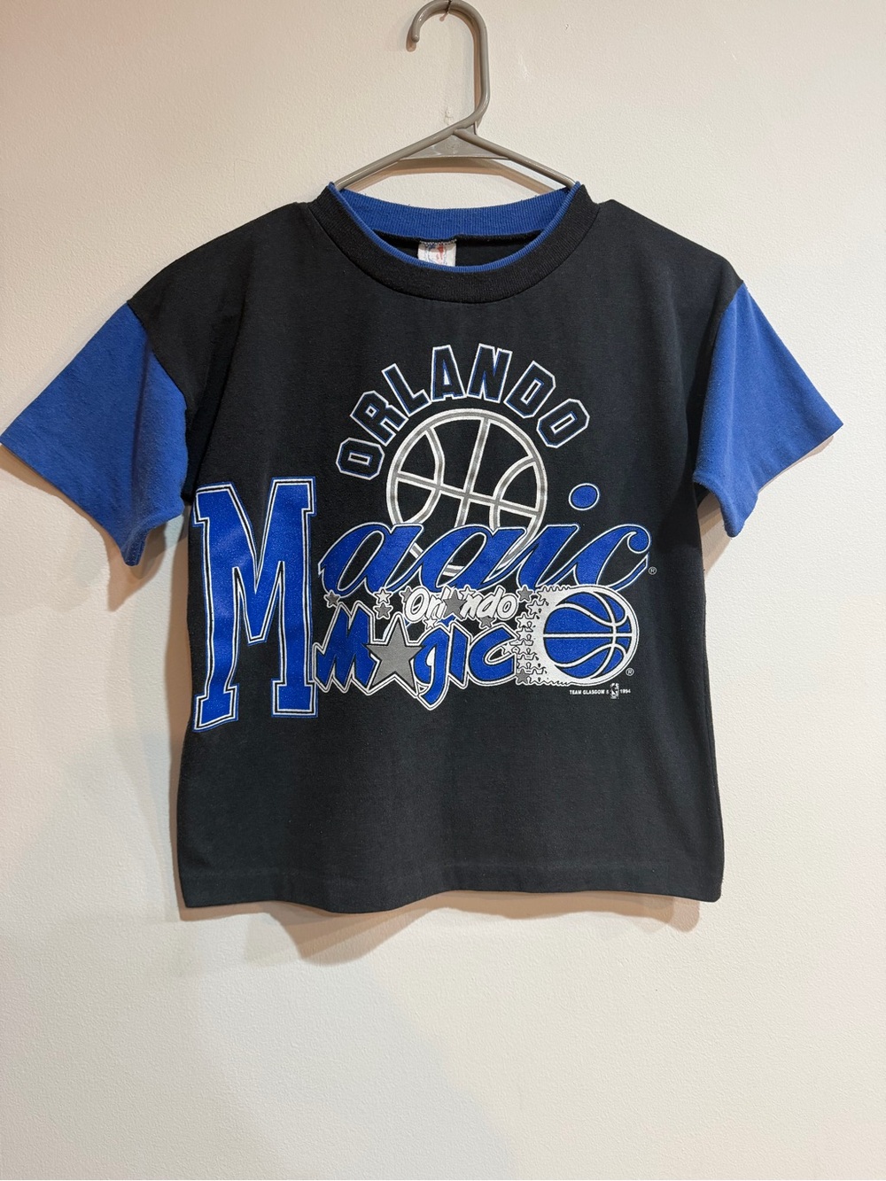 Vintage 1994 Kids Short Sleeve Orlando Magic NBA Color Block Tee - Black & Blue